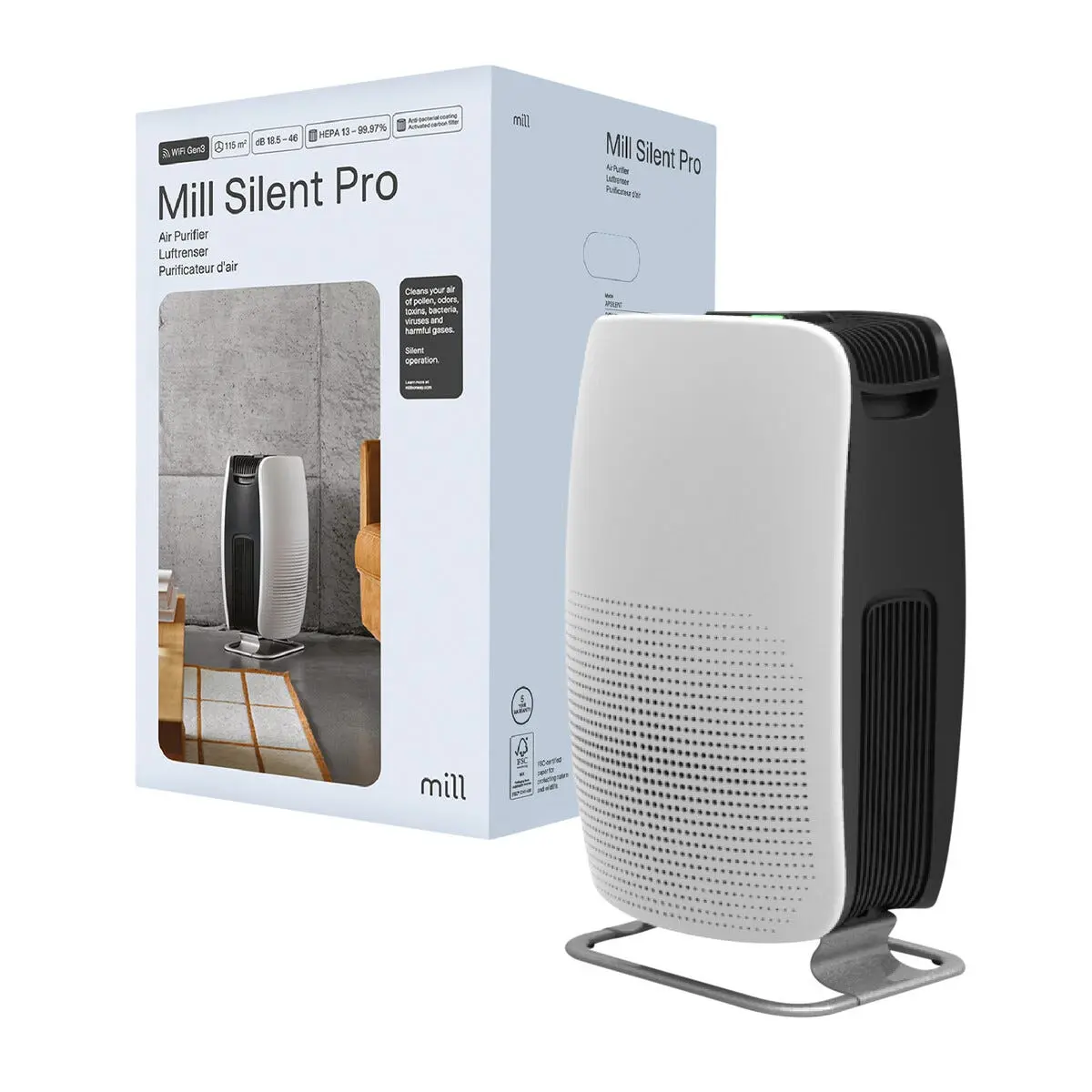 Mill Silent Pro smart luftrenser med True HEPA13-filter, 115 m2