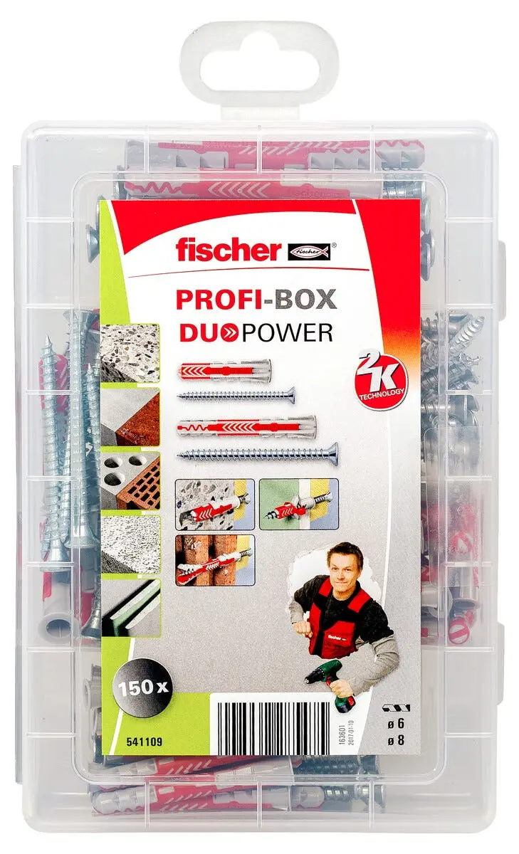 Fischer Profi-Box DuoPower universalplugg med skrue, 150-pakning