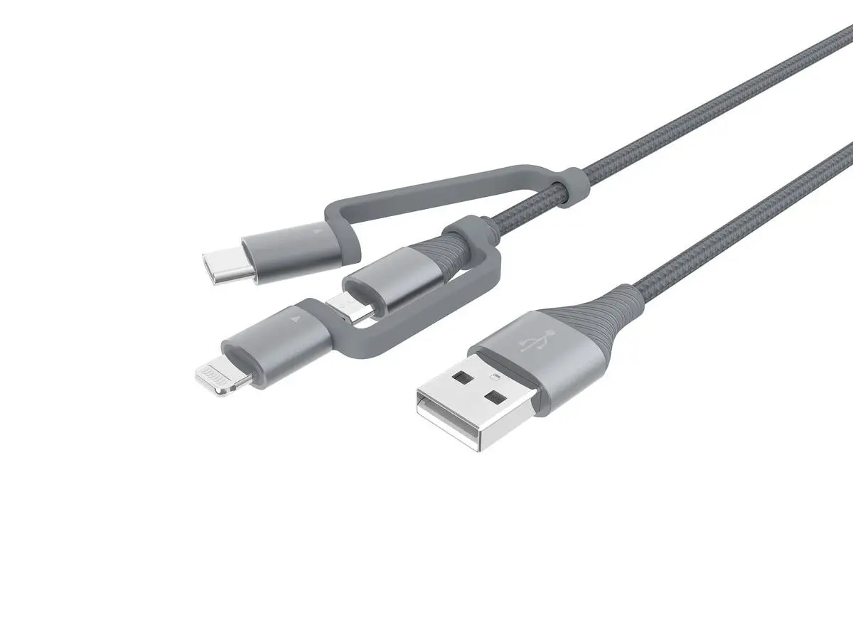 Universalkabel 3-i-1 USB-C, Lightning og Micro USB 1,2 m
