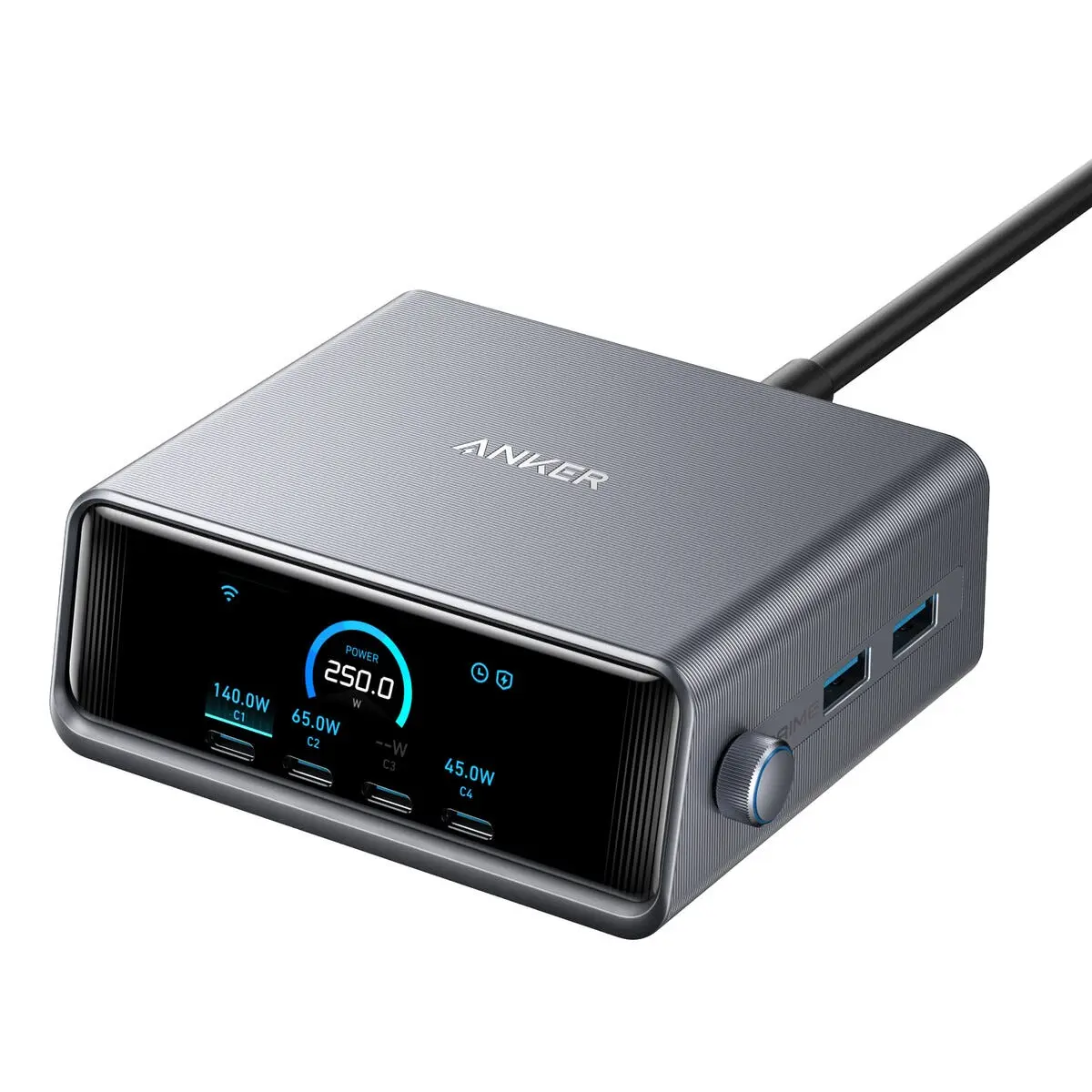 Anker Prime ladestasjon USB-C/A 6 porter 250 W, sølv