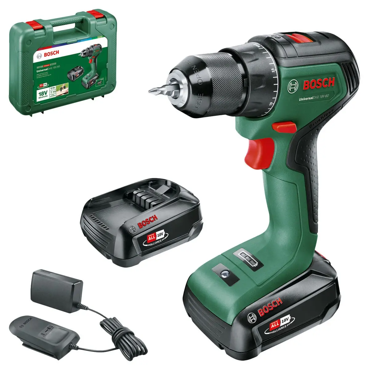 Bosch UniversalDrill 18V-60, drill med 2 batterier