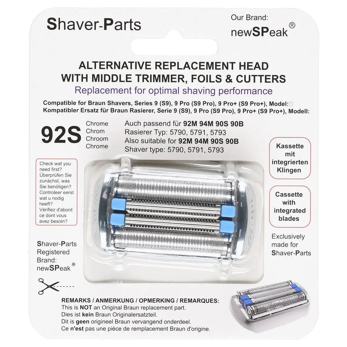 Barberhode 92S til barbermaskin Braun Series 9