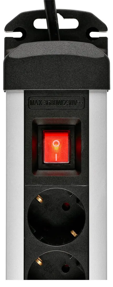 Grenuttak 6-veis med strømbryter, aluminium