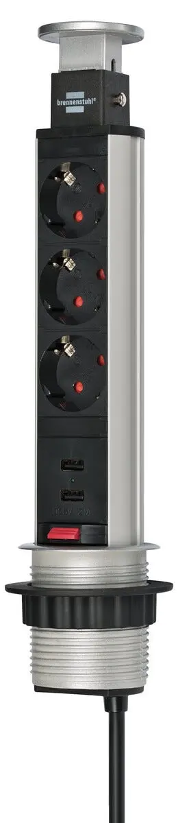 Brennenstuhl Tower Power PopUp 3-veis grenuttak, 2 USB