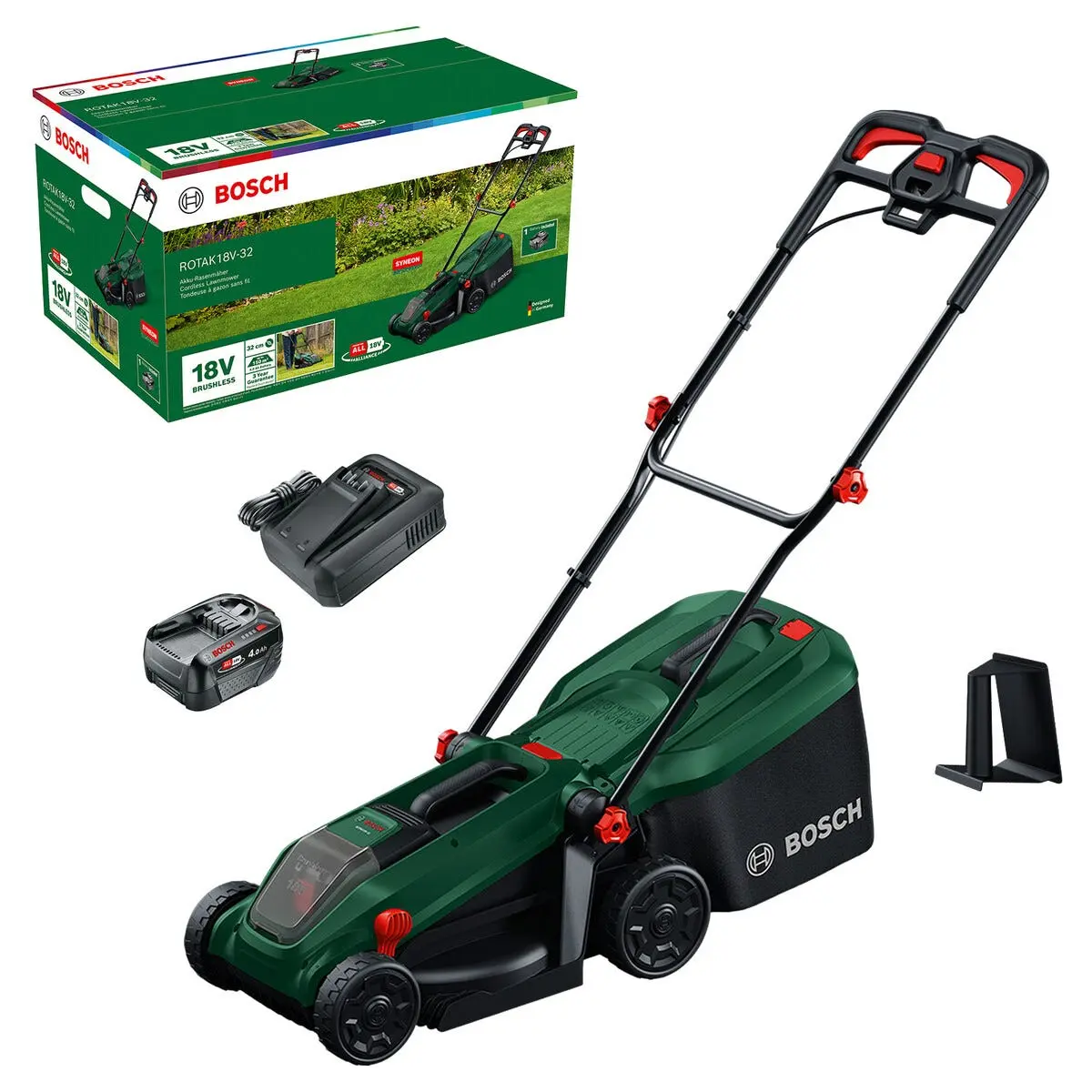 Bosch Rotak 18V-32 gressklipper, med batteri