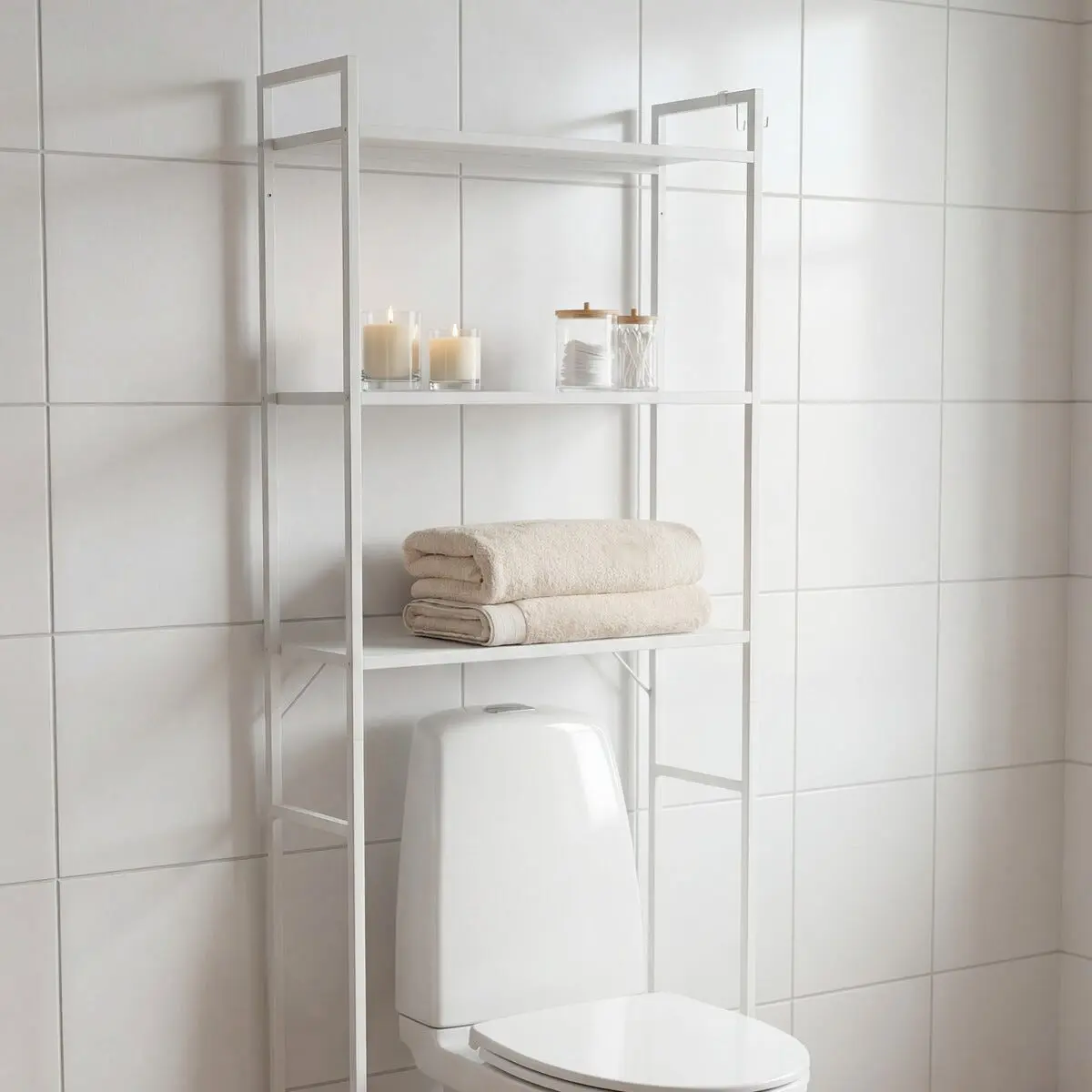 Toaletthylle med tre nivåer, over toalett eller vaskemaskin