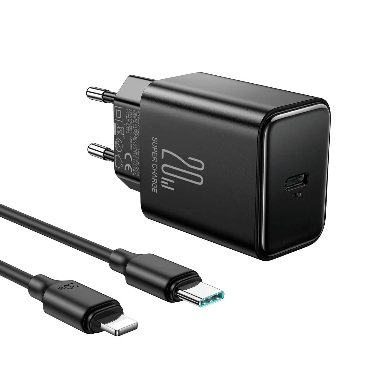 Lightning- til USB-C-lader 20 W med kabel, 1 m, svart