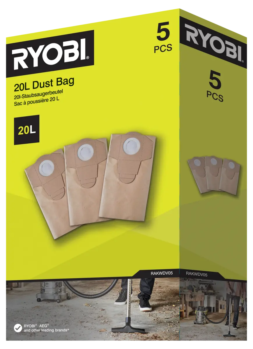 Ryobi støvsugerposer 20 liter RAKWDV05, 5-pakning