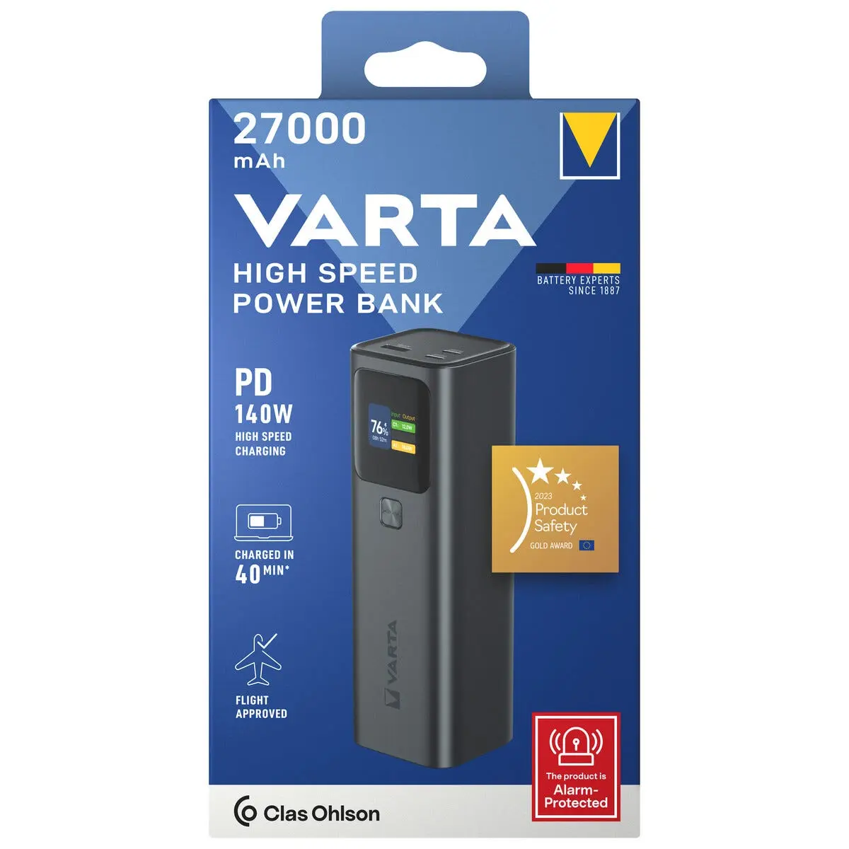 Varta high speed powerbank 27000 mAh 140W, hurtiglader