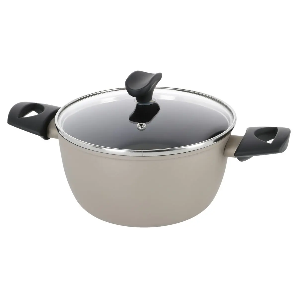 Kjele med glasslokk 2,5 l keramisk non stick, sand