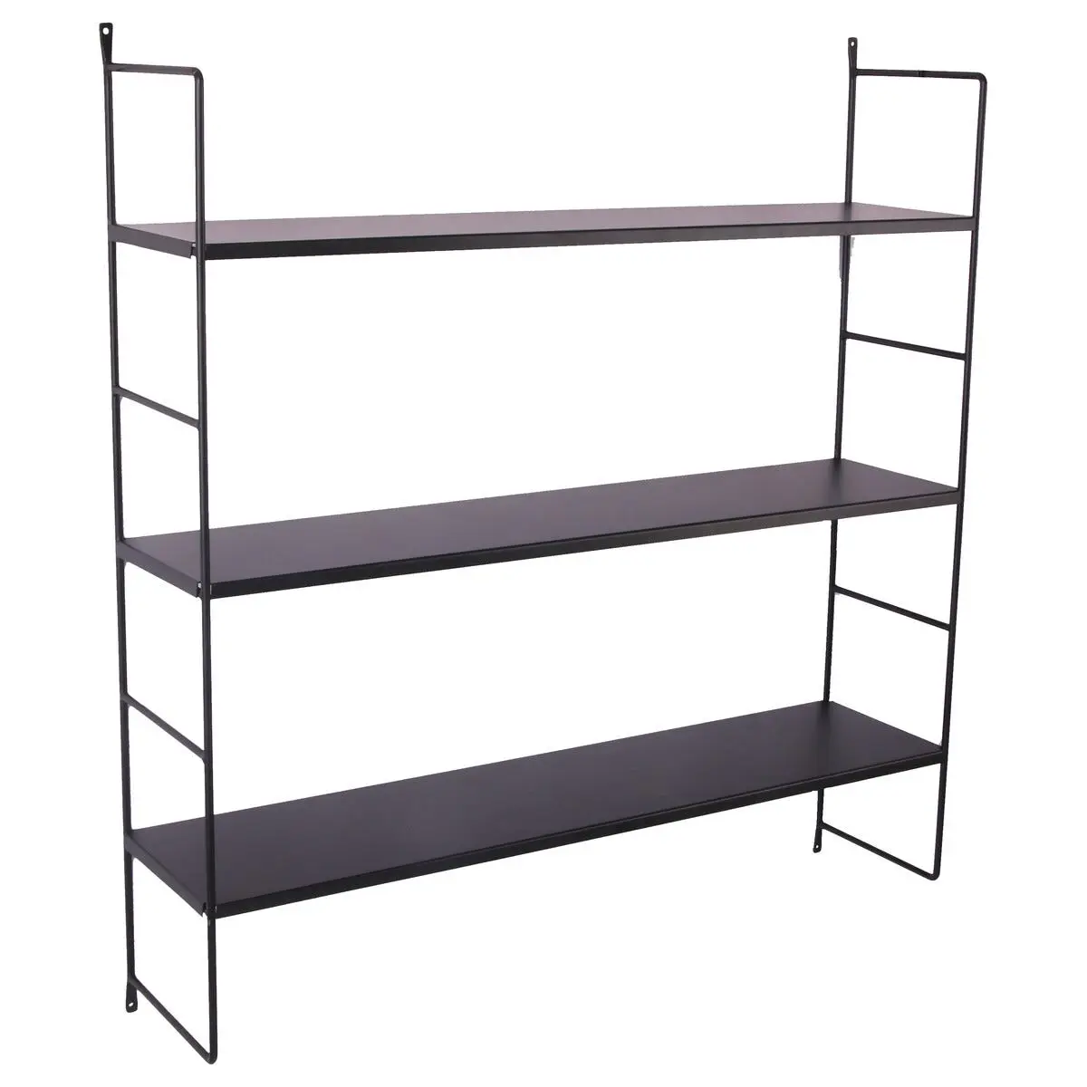 Vegghylle i svart metall, 65 x 15 x 70 cm