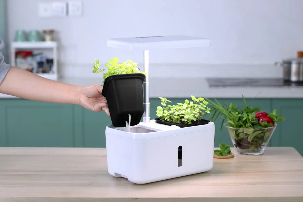 Plantelys LED med selvvannende potter og timer
