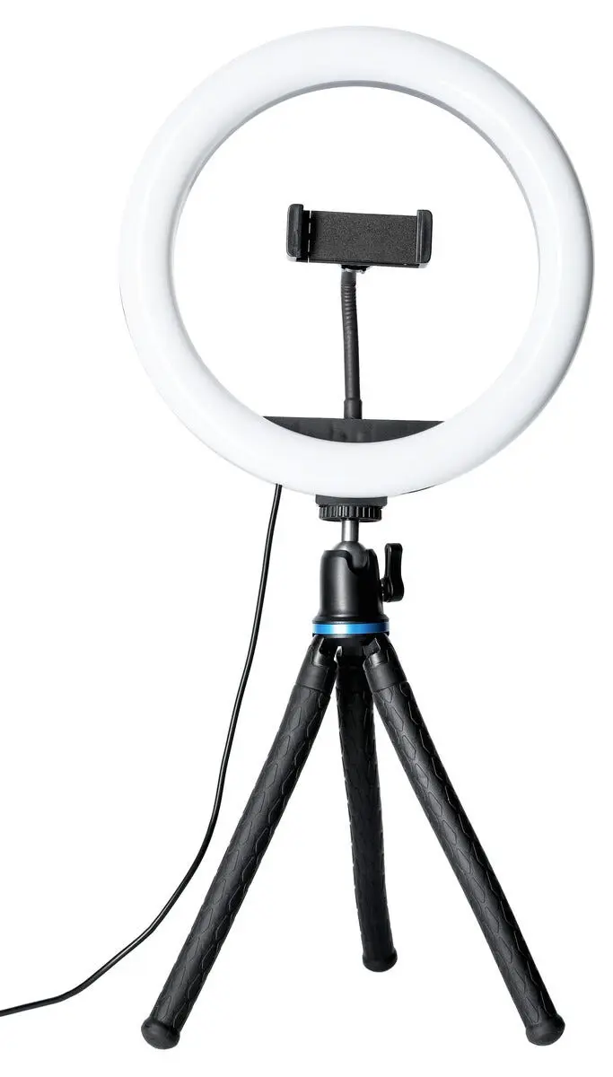 LED-ringlys med bøyelig tripod til mobil, 10 tommer