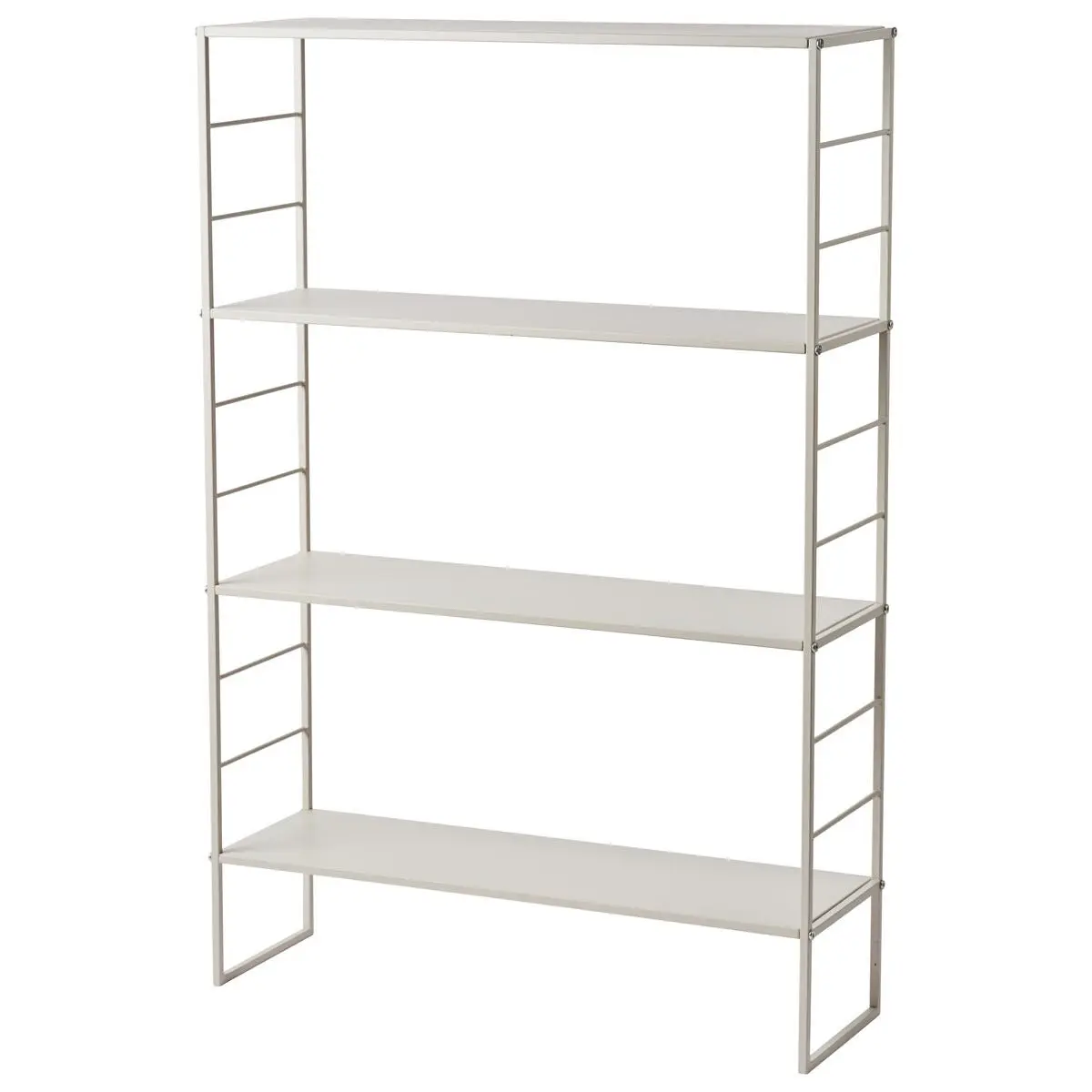 Smal hylle med fire hylleplater, metall, beige