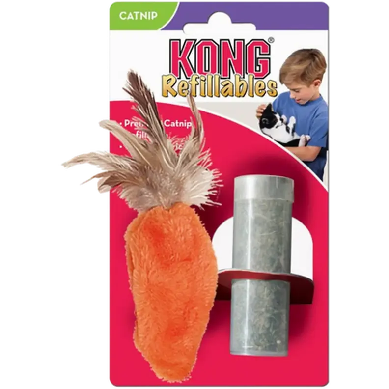 Kong Refillable Catnip Feather Top Carrot Toy Orange 13 cm