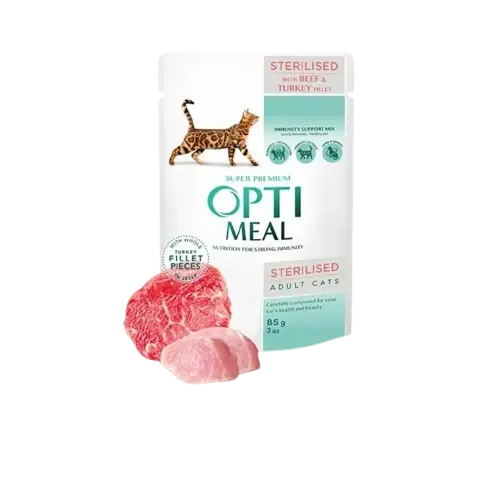Optimeal Sterilised Cats With Beef And Turkey Fillet In Jelly 12 x 85 g