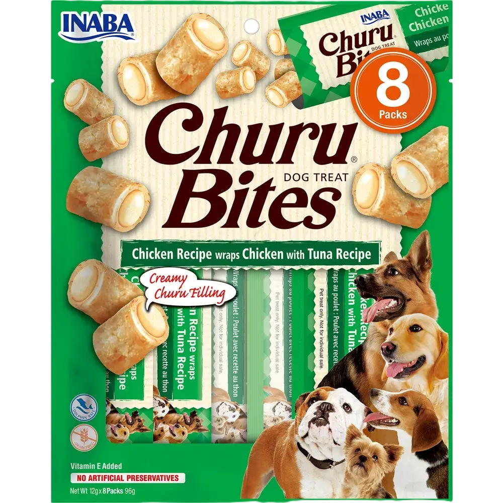 Churu Dog Bites kyllingwraps med tunfisk 12 g x 8-pakning