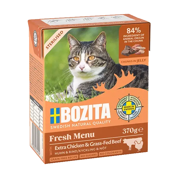 Bozita Katt Sterilisert kylling og oksekjøtt i gelé Tetra 370 g