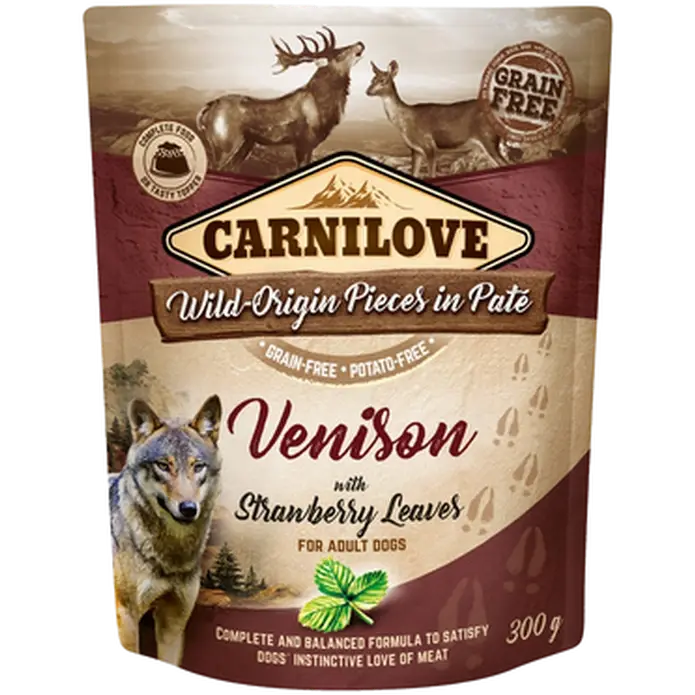 Carnilove Hundepose med hjortekjøttpaté med jordbærblader 300g