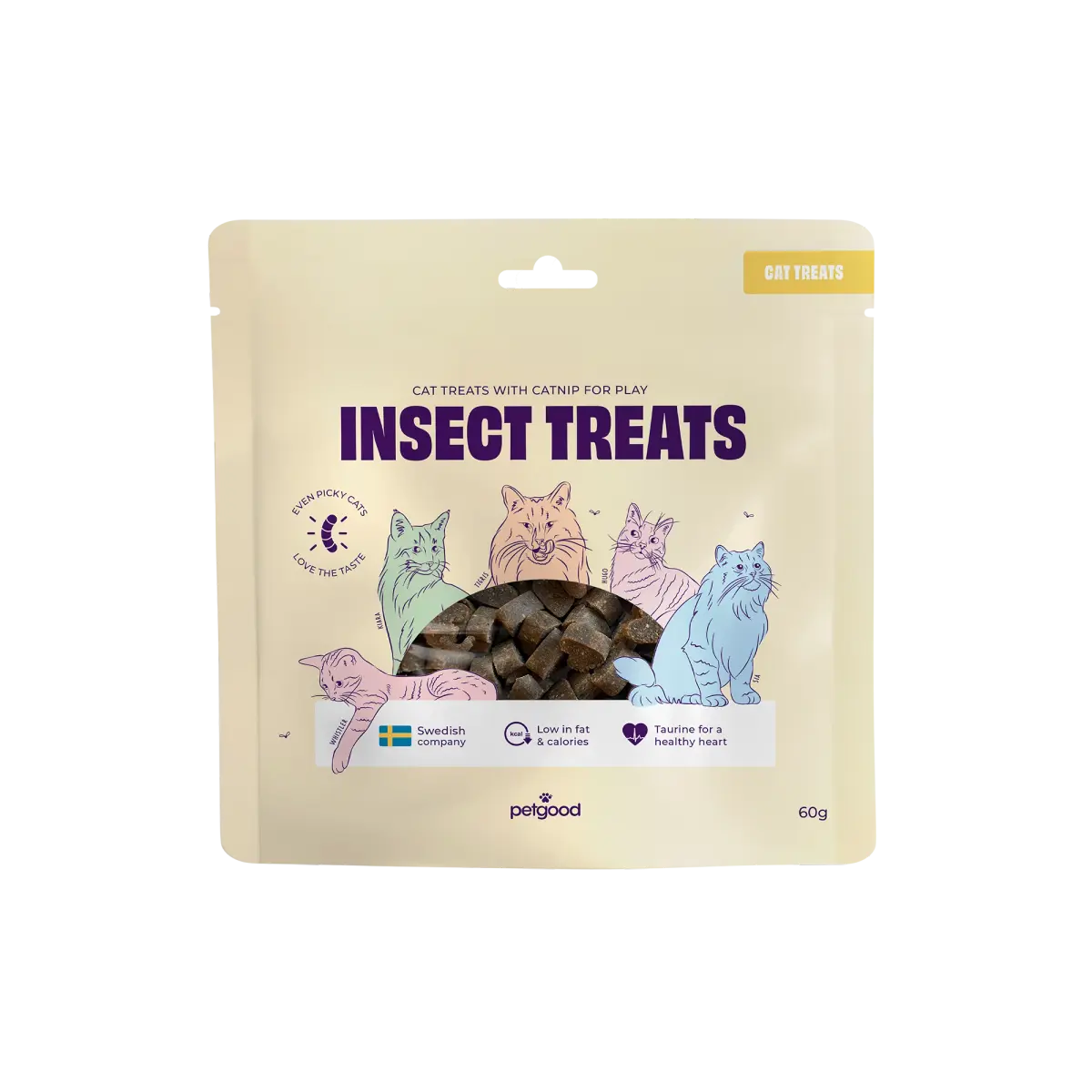Petgood Kattegodbiter med insekter 60g