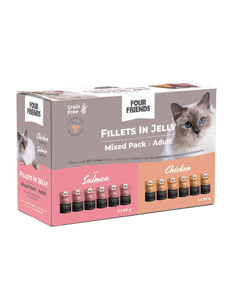 FourFriends Cat Adult i gelé-blanding, 12-pakning