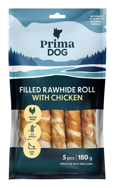 Prima Dog Fylt råhud med kylling 5 stk. 180g