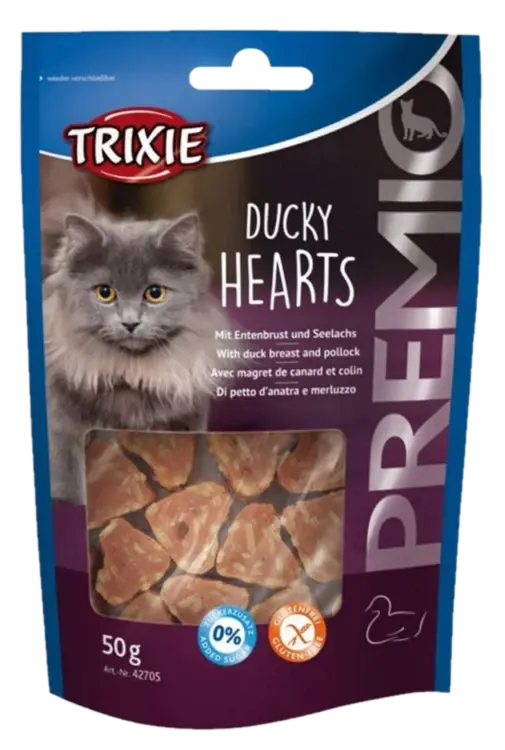 Trixie Premio Ducky Hearts godbiter for katter 50g