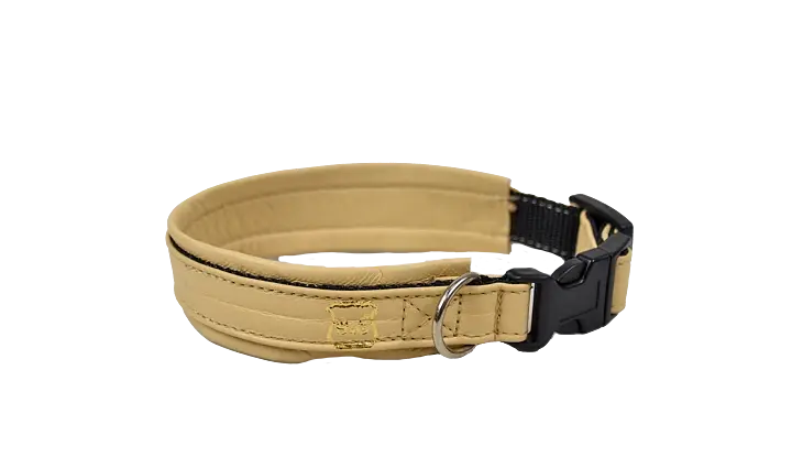 Gustaf och Evita Hundhalsband SNK - Ställbart, Skinnskodd Beige
