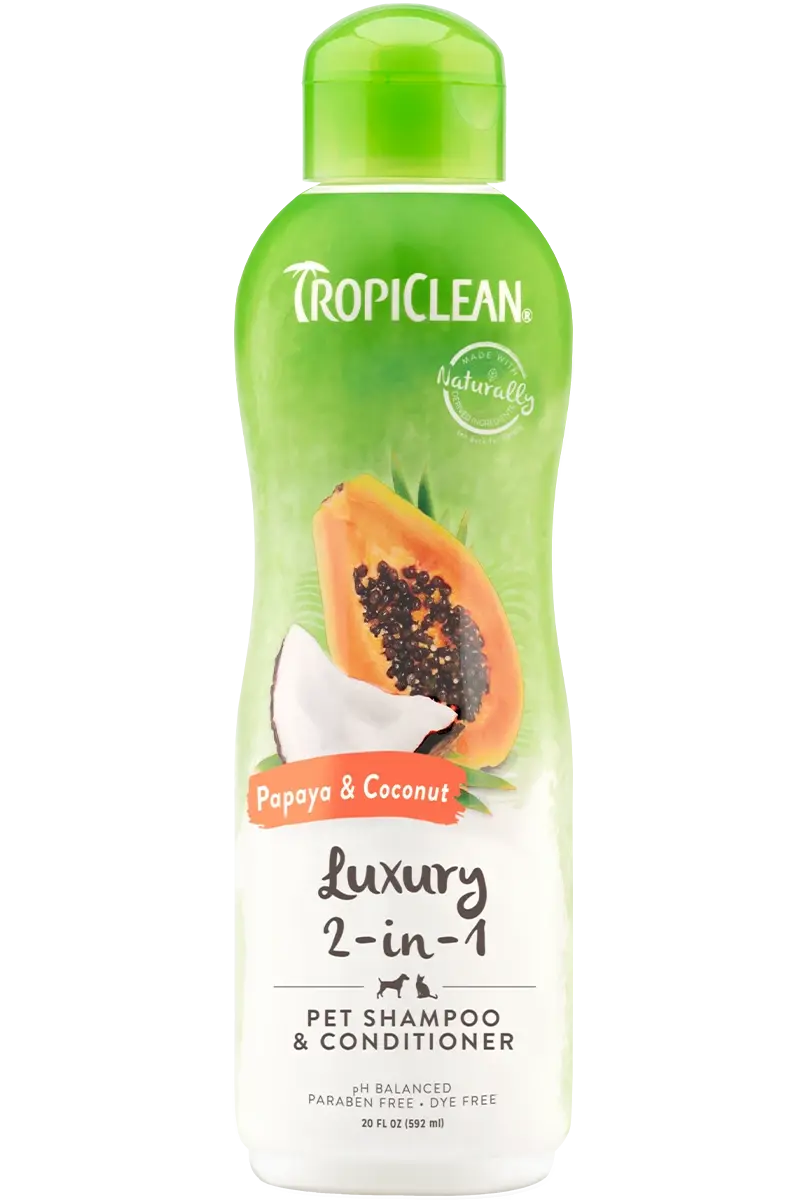 TropiClean Papaya & Coconut Luxury 2-i-1 Shampoo and Conditioner for Pets 355 ml.