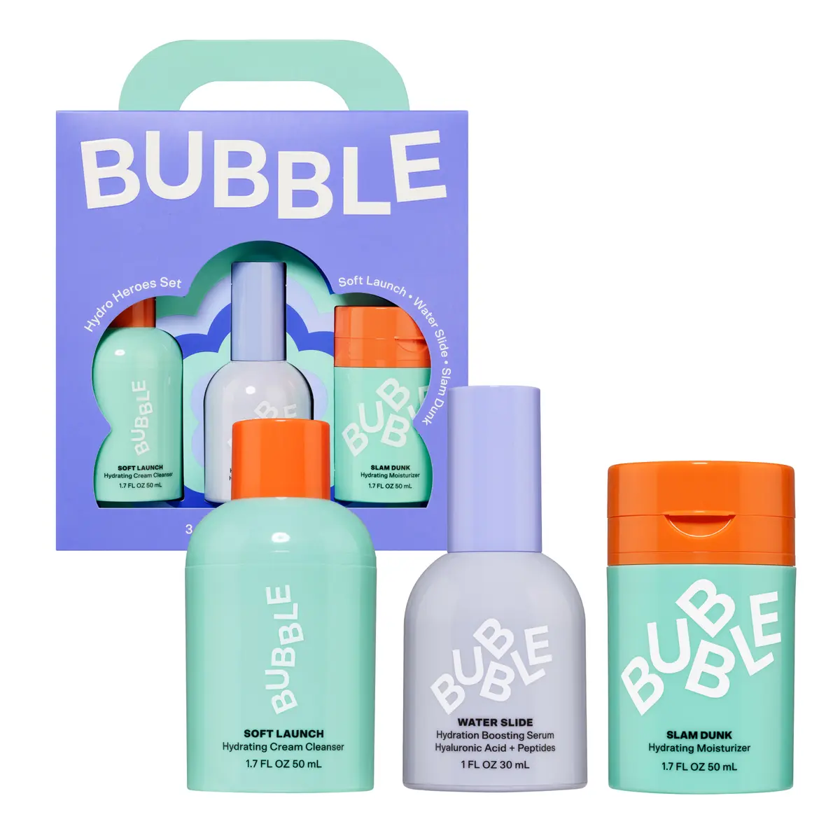 Bubble Hydro Heroes 3-Step Hydration Routine Kit 50 ml, 30 ml, 50 ml