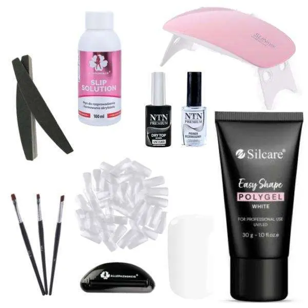 11 stk Acrylic Gel - Poly Builder Gel Kit med Led lampe - Hvit