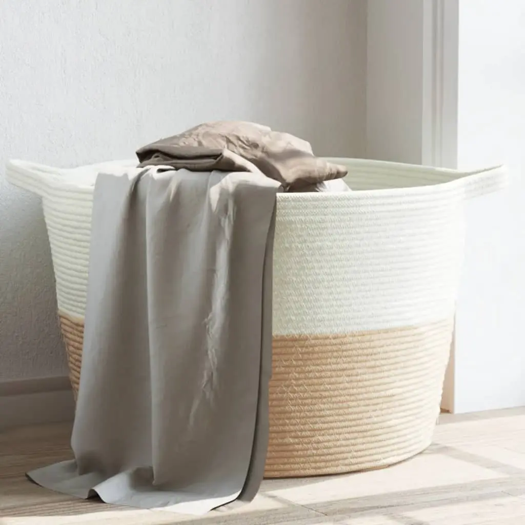 vidaXL Skittentøyskurv beige og hvit Ø60x36 cm bomull