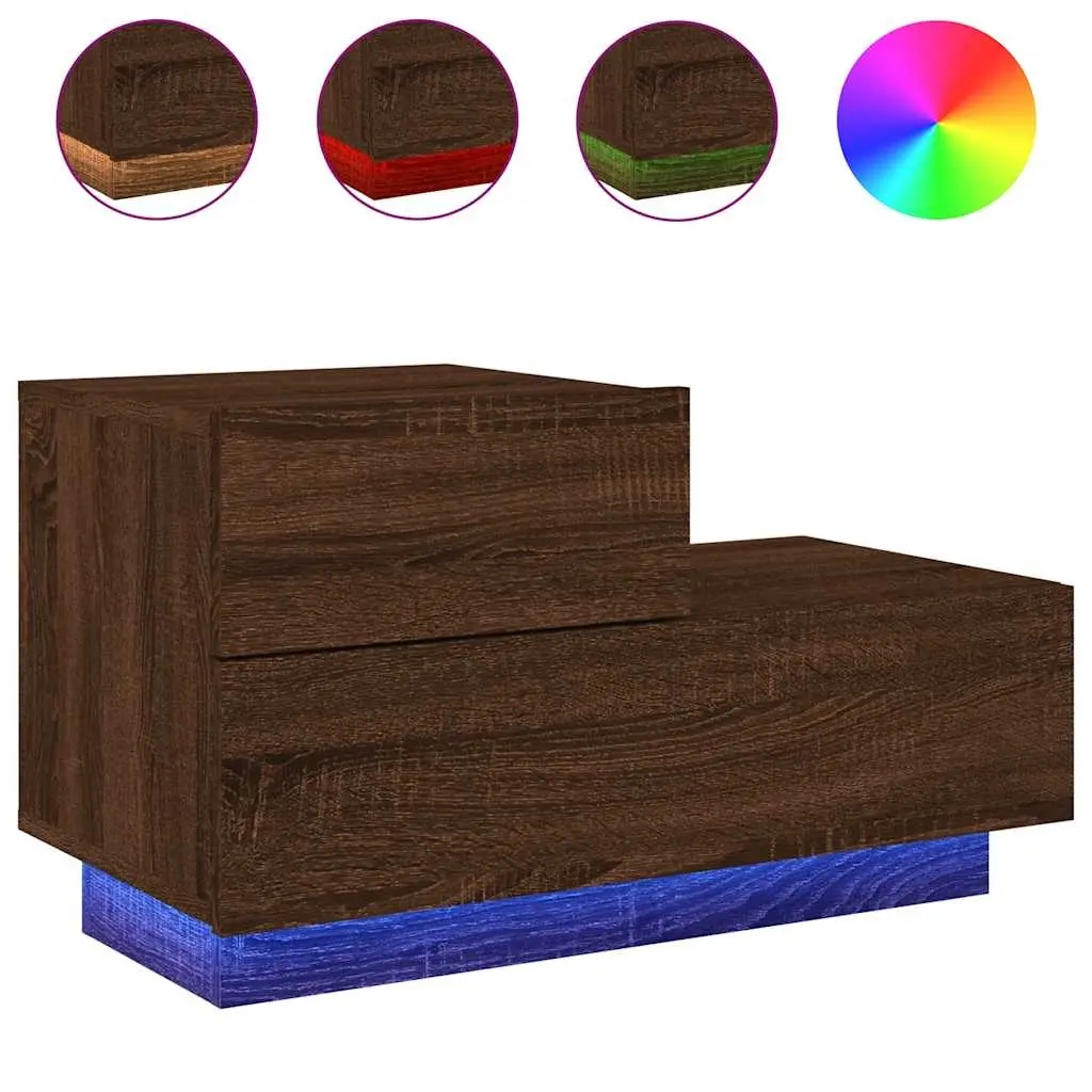 vidaXL Nattbord med LED brun eik 70x36x40,5 cm