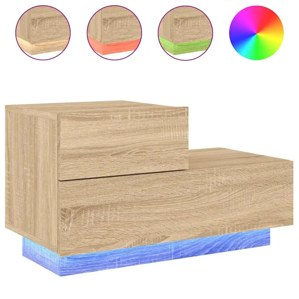 vidaXL Nattbord med LED sonoma eik 70x36x40,5 cm