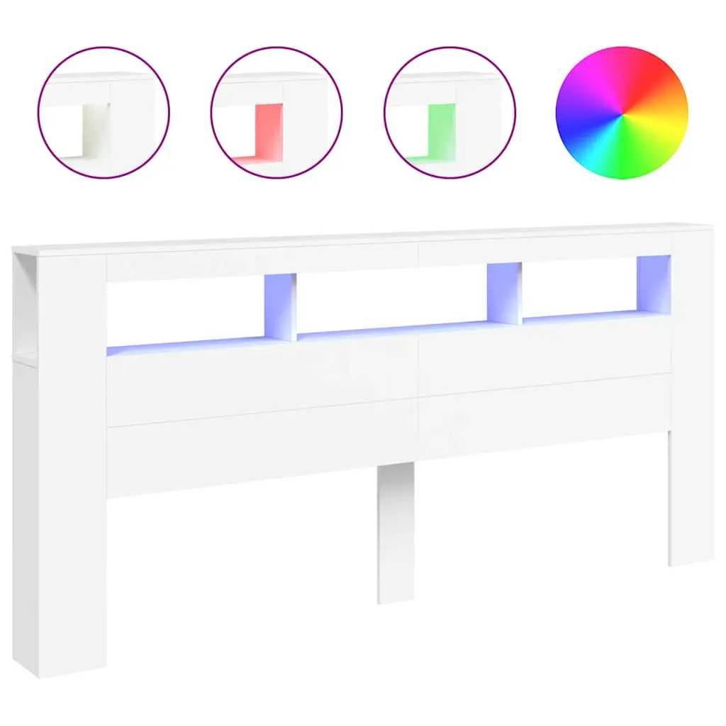 vidaXL Sengegavl med LED hvit 220x18,5x103,5 cm konstruert tre