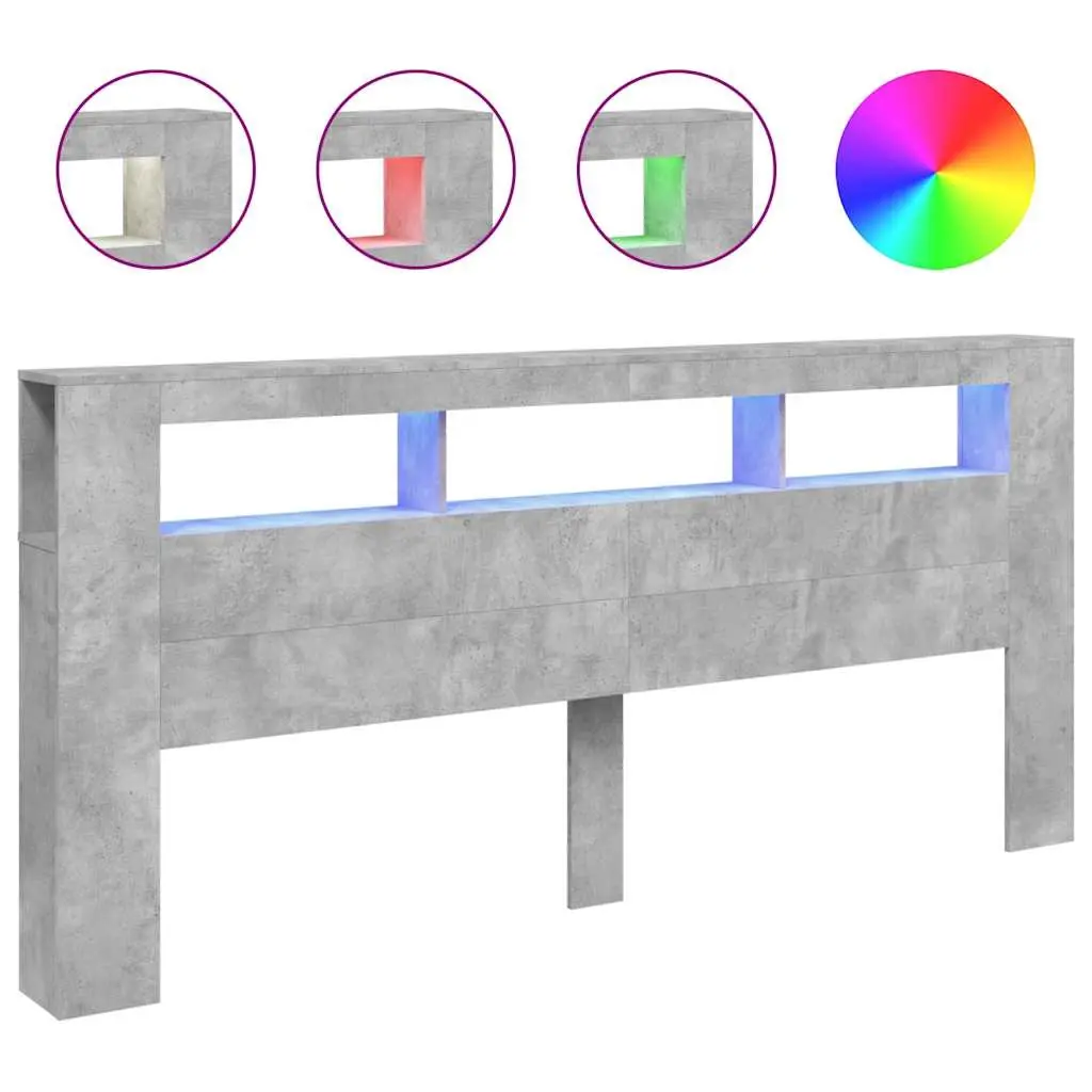 vidaXL Sengegavl med LED betonggrå 220x18,5x103,5 cm konstruert tre