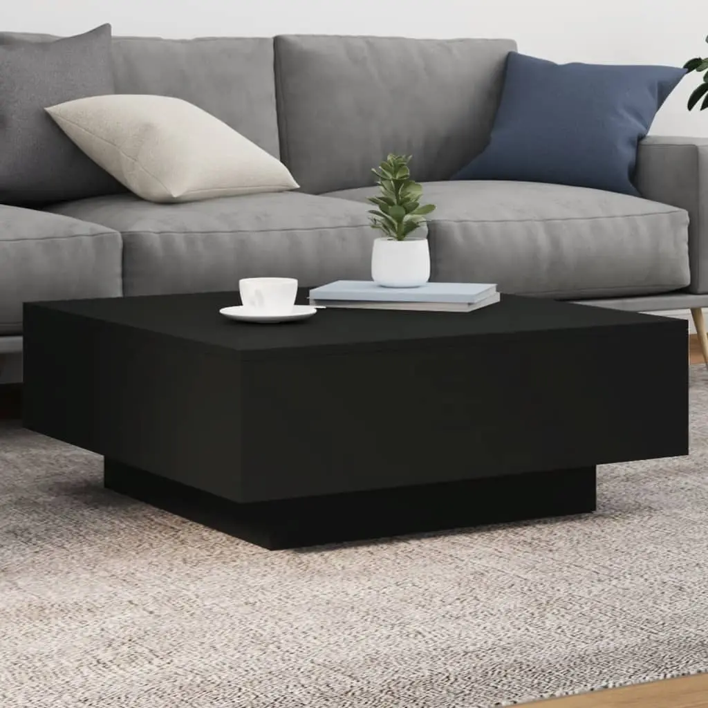 vidaXL Salongbord med LED-lys svart 80x80x31 cm