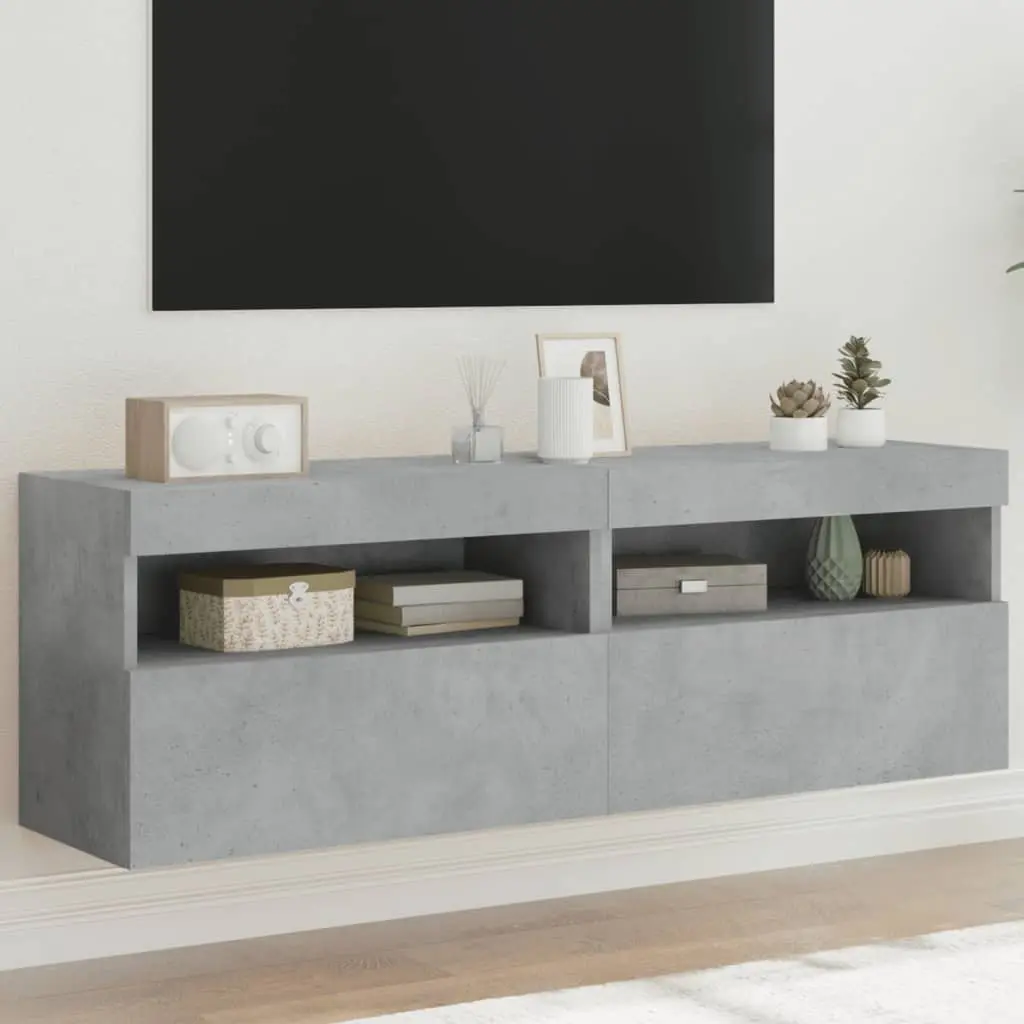 vidaXL Vegghengte TV-benker med LED-lys 2 stk betonggrå 60x30x40 cm