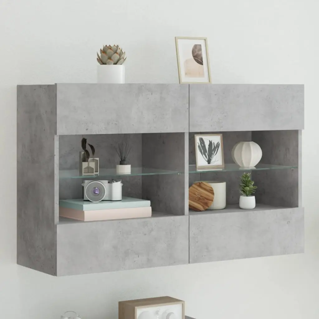 vidaXL Vegghengt TV-benk med LED-lys betonggrå 98,5x30x60,5 cm