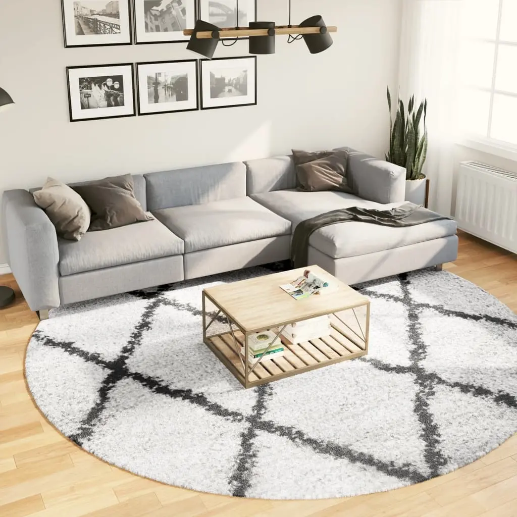 vidaXL Tykt teppe PAMPLONA høy luv moderne krem og svart Ø280 cm