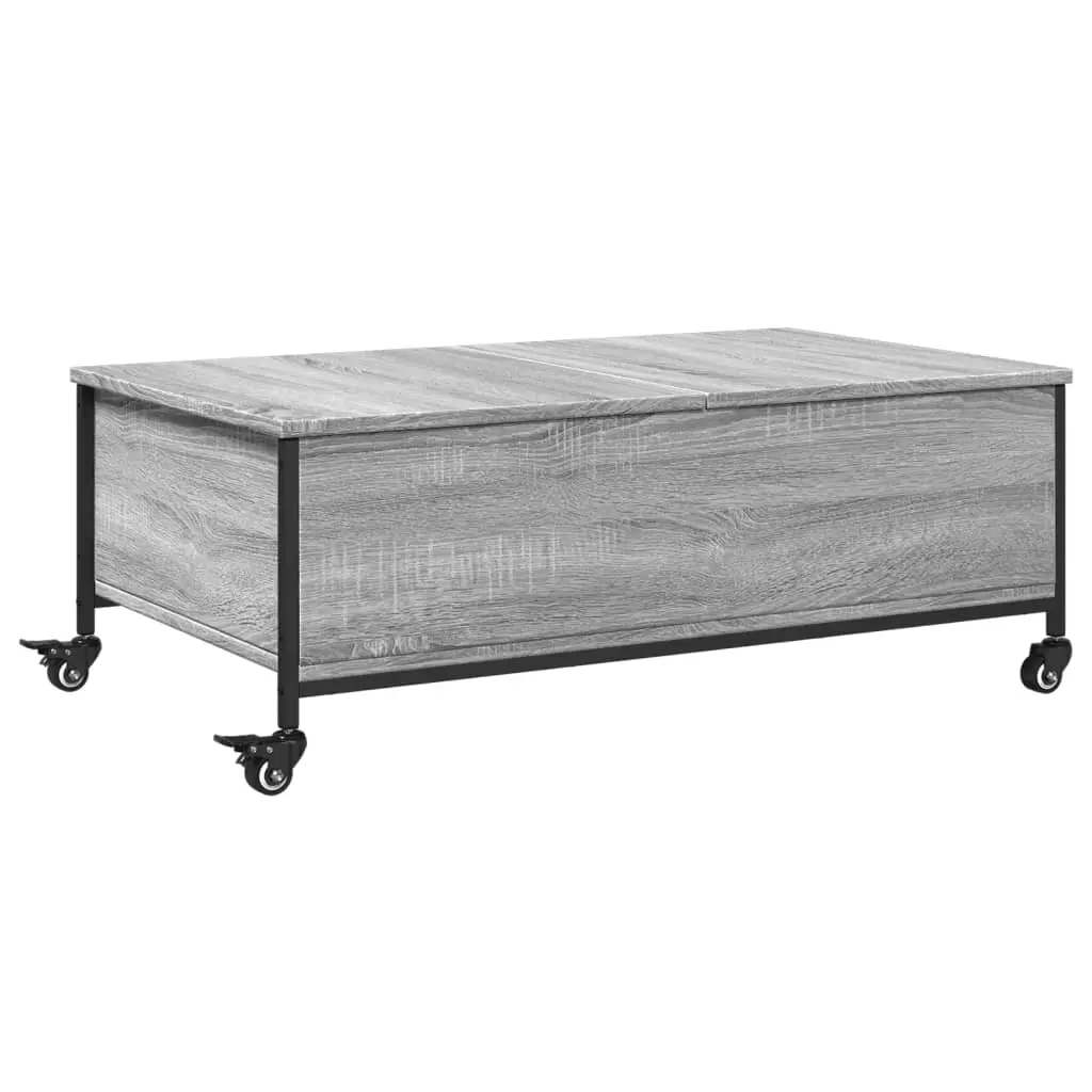 vidaXL Salongbord med hjul grå sonoma 91x55x34 cm konstruert tre