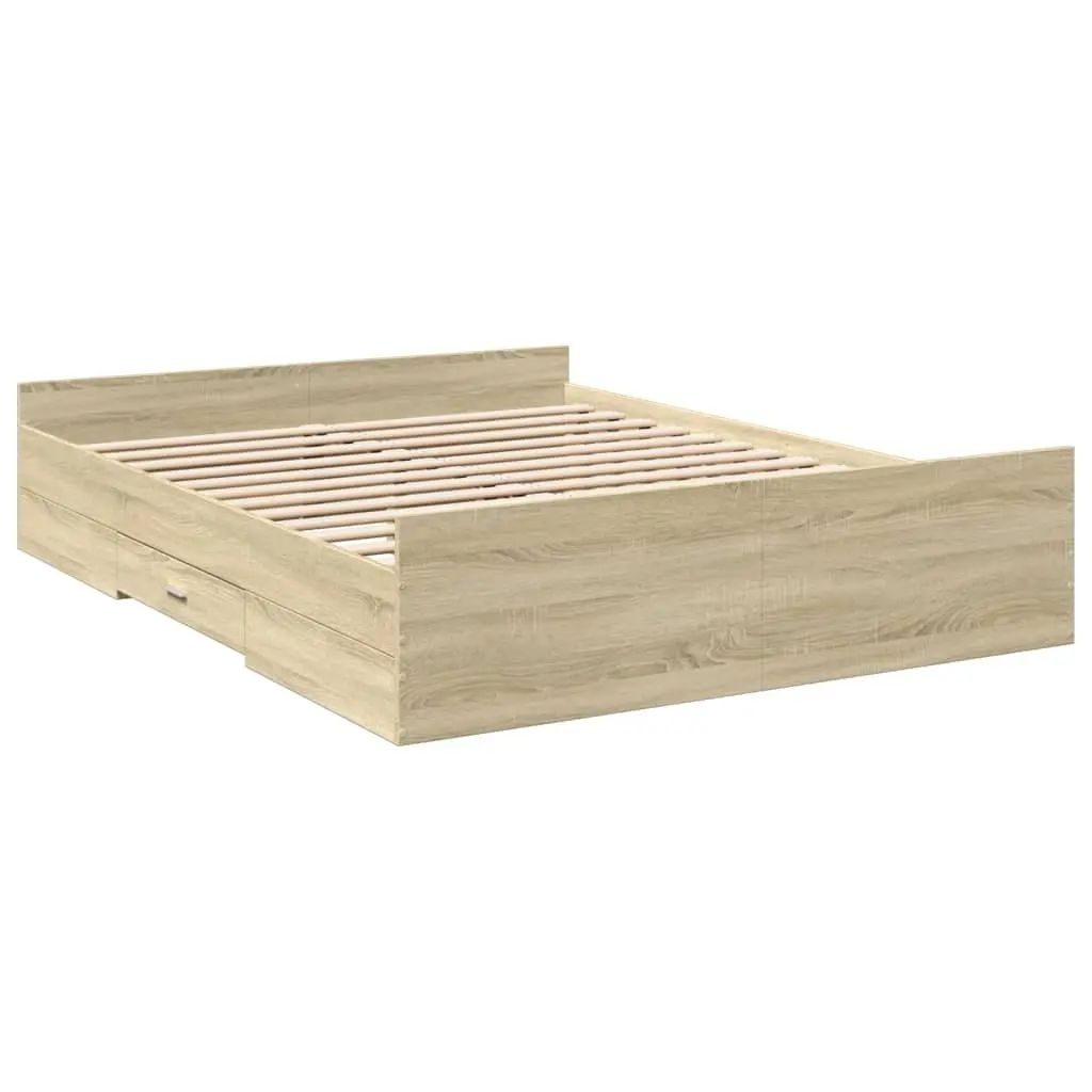 vidaXL Sengeramme med skuffer sonoma eik 140x200 cm konstruert tre