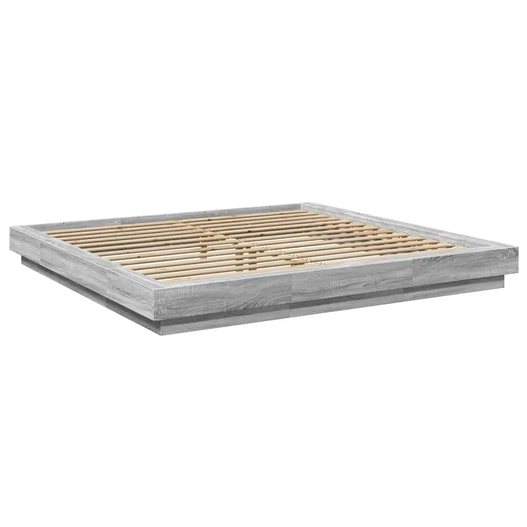 vidaXL Sengeramme grå sonoma 200x200 cm konstruert tre
