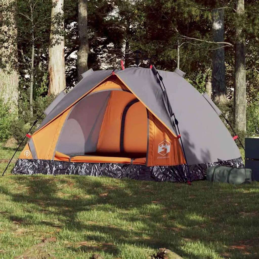 vidaXL Campingtelt 3 personer grå og oransje hurtigutløser