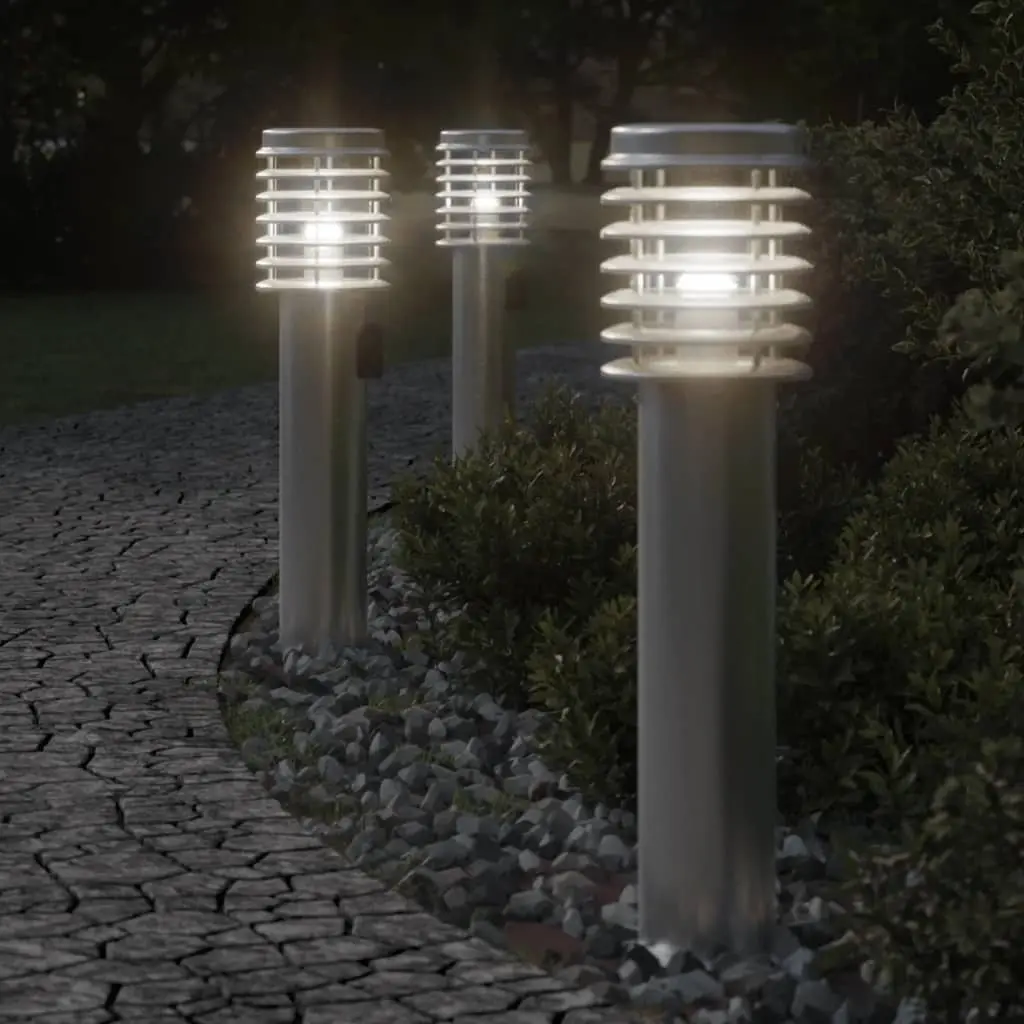 vidaXL Utendørs gulvlamper med uttak 3 stk sølv 60 cm rustfritt stål