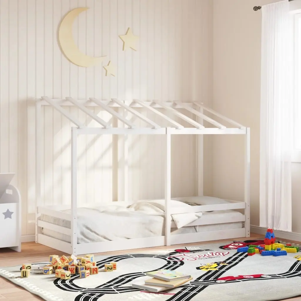 vidaXL Barneseng med tak hvit 75x190 cm heltre furu