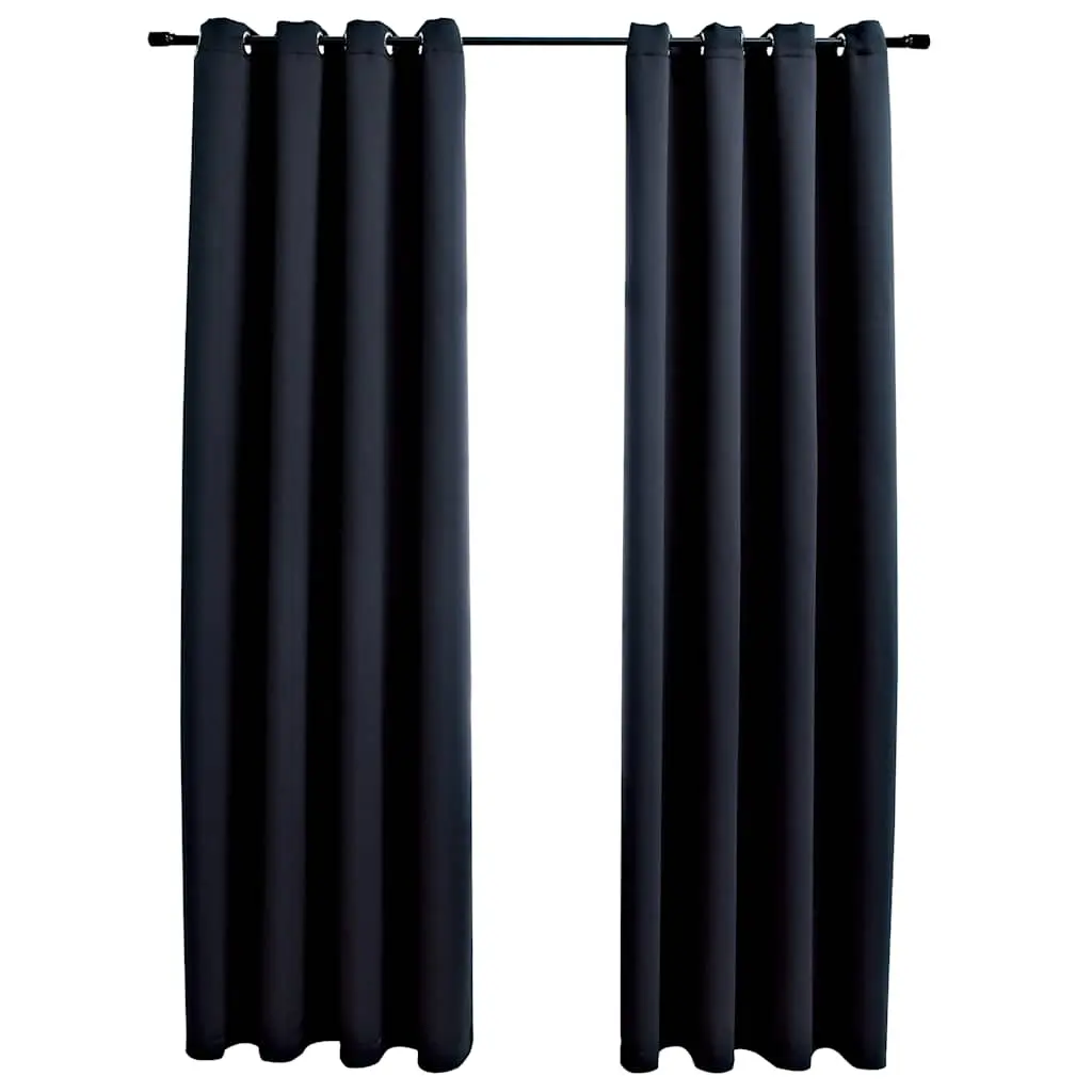 vidaXL Lystette gardiner med metallringer 2 stk svart 140x245 cm