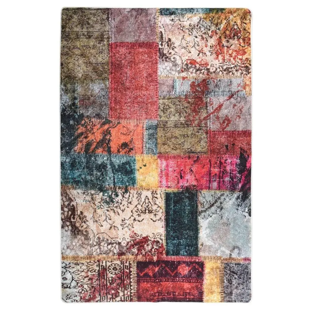 vidaXL Vaskbart teppe med lappemønster 80x150 cm flerfarget sklisikker