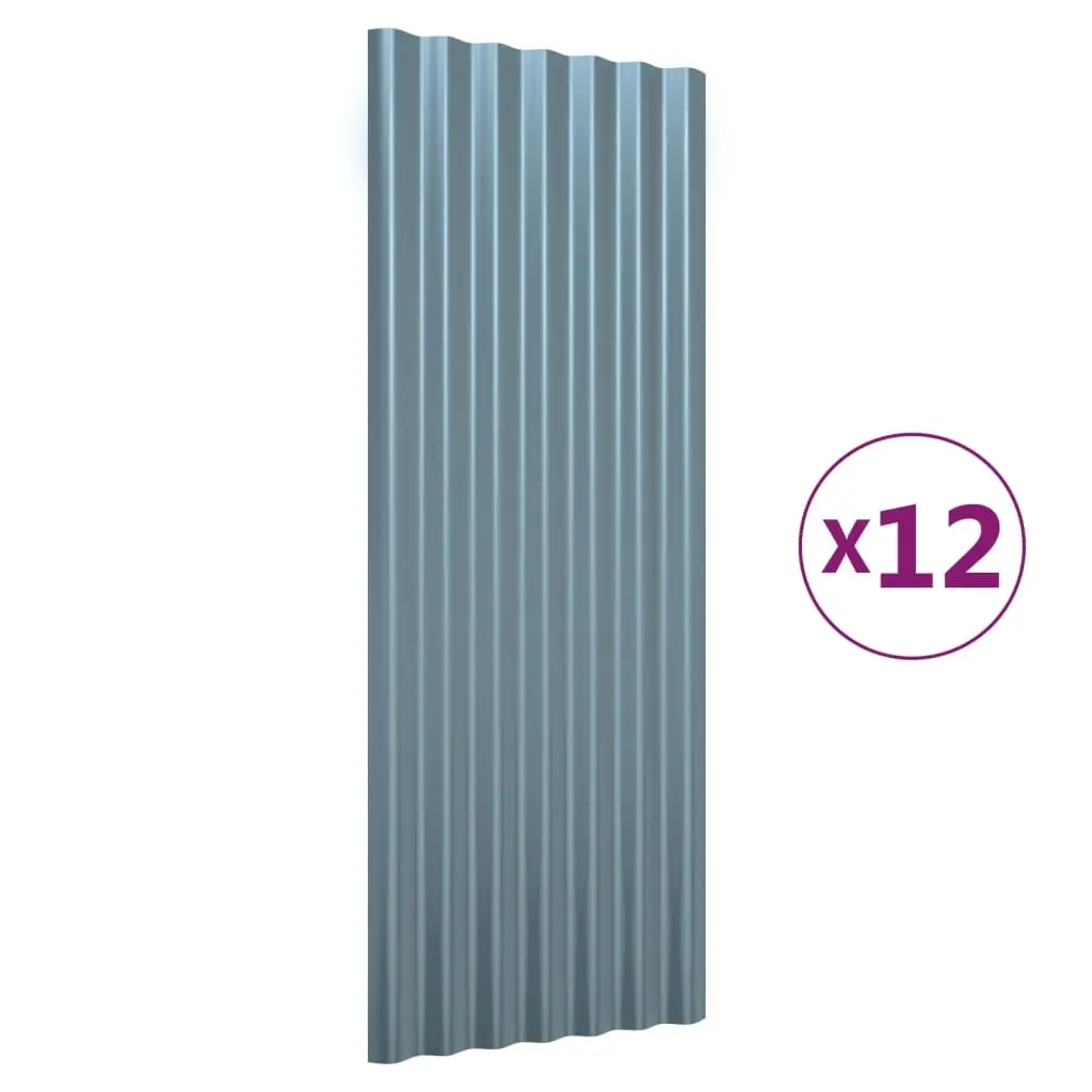 vidaXL Takpaneler 12 stk galvanisert stål grå 100x36 cm