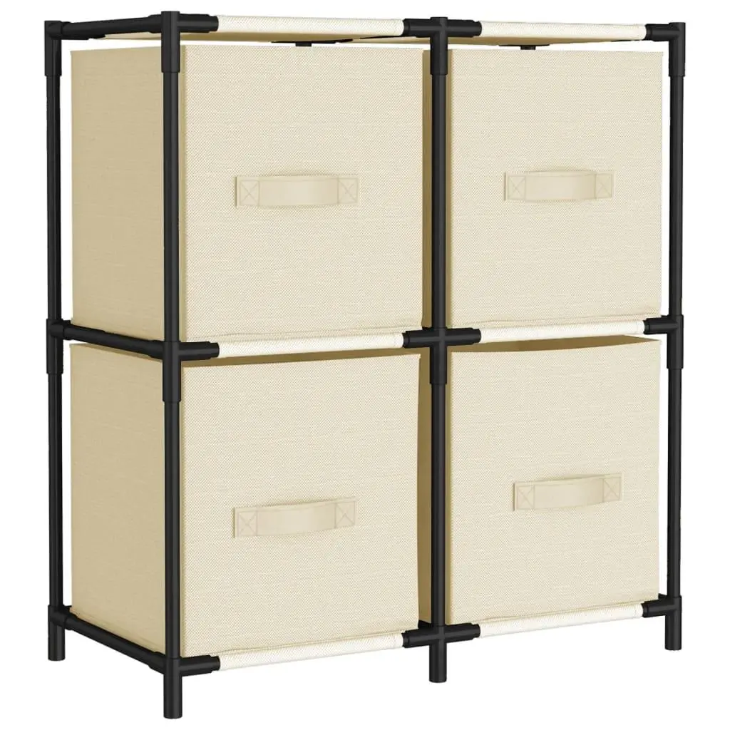 vidaXL Oppbevaringsskap med 4 stoffkurver kremhvit 63x30x71 cm stål